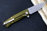Lionsteel Myto Flipper - Satin Drop Point Blade / M390 Steel / OD Green Anodized Aluminum Handle MT01GS - Northwest Knives