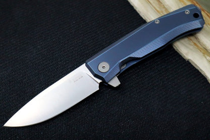 Lionsteel Myto Flipper - Satin Drop Point Blade / M390 Steel / Blue Anodized Titanium Handle MT01BL
