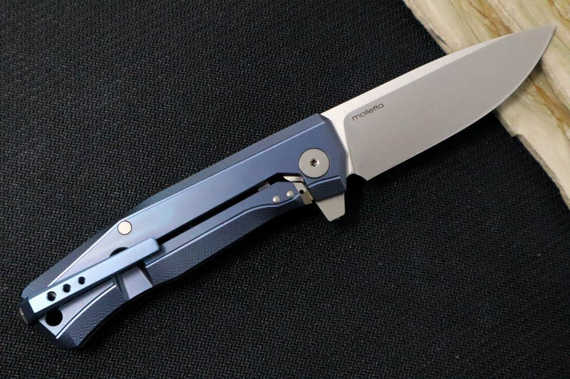 Lionsteel Myto Flipper - Satin Drop Point Blade / M390 Steel / Blue Anodized Titanium Handle MT01BL