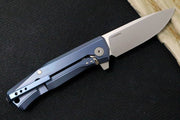 Lionsteel Myto Flipper - Satin Drop Point Blade / M390 Steel / Blue Anodized Titanium Handle MT01BL - Northwest Knives