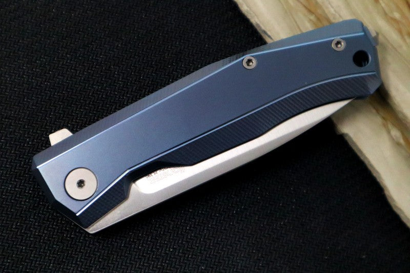 Lionsteel Myto Flipper - Satin Drop Point Blade / M390 Steel / Blue Anodized Titanium Handle MT01BL