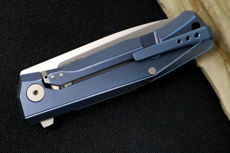 Lionsteel Myto Flipper - Satin Drop Point Blade / M390 Steel / Blue Anodized Titanium Handle MT01BL - Northwest Knives