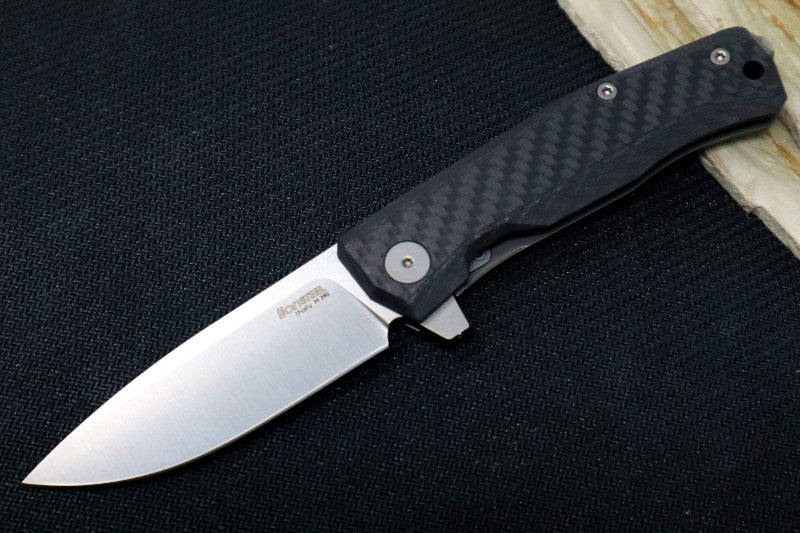 Lionsteel Myto Flipper - Satin Drop Point Blade / M390 Steel / Black Carbon Fiber & Titanium Handle MT01CF