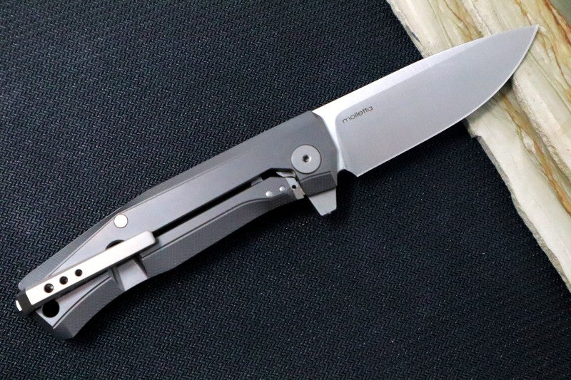 Lionsteel Myto Flipper - Satin Drop Point Blade / M390 Steel / Black Carbon Fiber & Titanium Handle MT01CF
