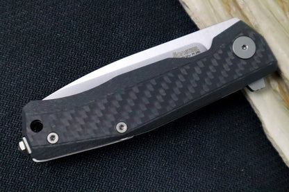 Lionsteel Myto Flipper - Satin Drop Point Blade / M390 Steel / Black Carbon Fiber & Titanium Handle MT01CF