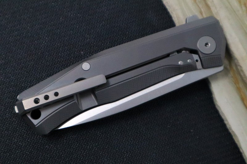 Lionsteel Myto Flipper - Satin Drop Point Blade / M390 Steel / Black Carbon Fiber & Titanium Handle MT01CF