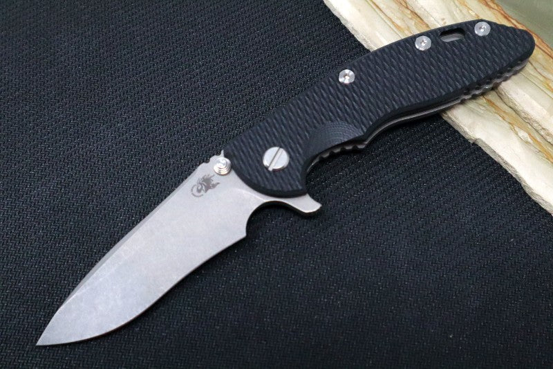 Rick Hinderer Knives XM-18 - Tri Way Pivot- 3.5" Recurve Blade / Working Finish / Black G-10 Handle