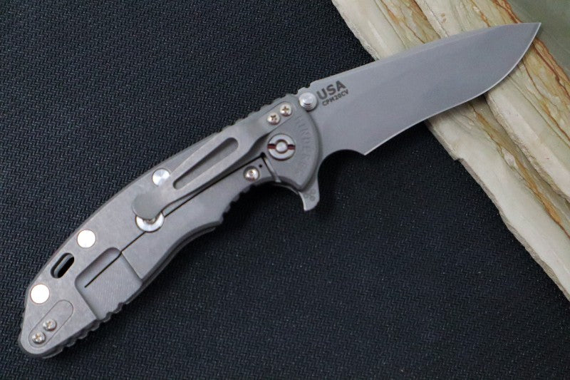 Rick Hinderer Knives XM-18 - Tri Way Pivot- 3.5" Recurve Blade / Working Finish / Black G-10 Handle