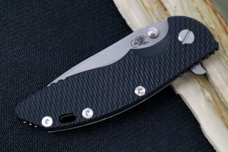 Rick Hinderer Knives XM-18 - Tri Way Pivot- 3.5" Recurve Blade / Working Finish / Black G-10 Handle - Northwest Knives