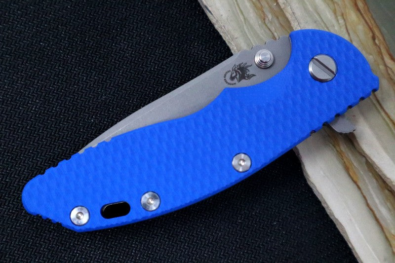 Rick Hinderer Knives XM-18 - Tri Way Pivot- 3.5" Recurve Blade / Working Finish / Blue G-10 Handle
