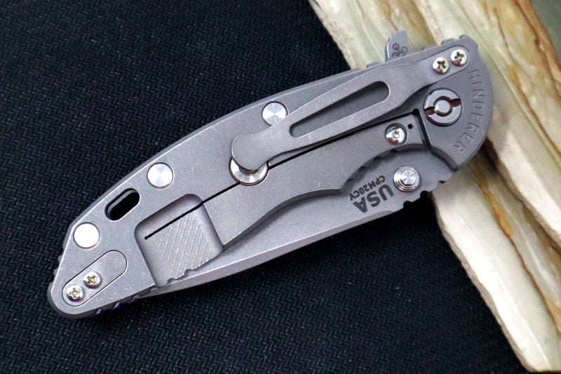 Rick Hinderer Knives XM-18 - Tri Way Pivot- 3.5" Recurve Blade / Working Finish / Blue G-10 Handle