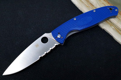 Spyderco Resilience Lightweight- Blue FRN Handle / Satin Blade with a Partial Serrate / CPM-S35VN Steel - C142PSBL