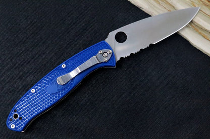 Spyderco Resilience Lightweight- Blue FRN Handle / Satin Blade with a Partial Serrate / CPM-S35VN Steel - C142PSBL