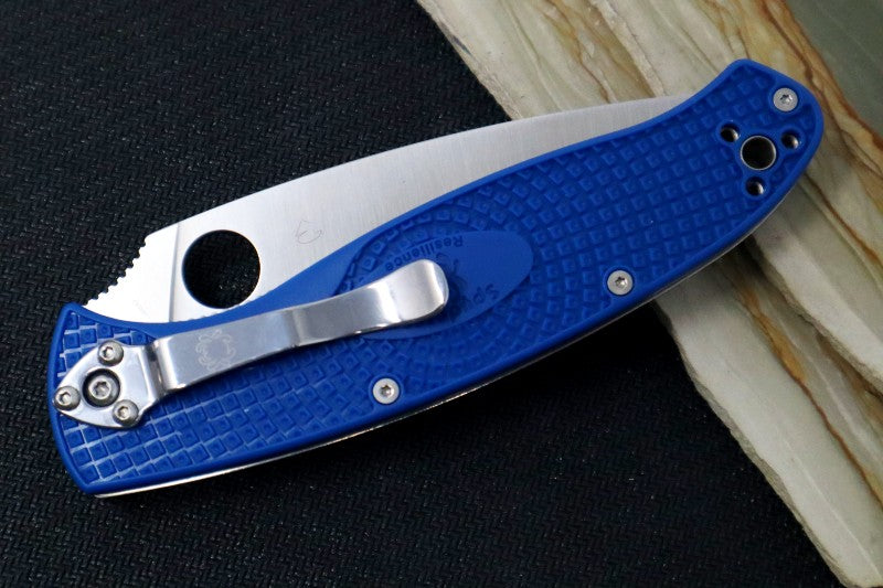Spyderco Resilience Lightweight- Blue FRN Handle / Satin Blade with a Partial Serrate / CPM-S35VN Steel - C142PSBL