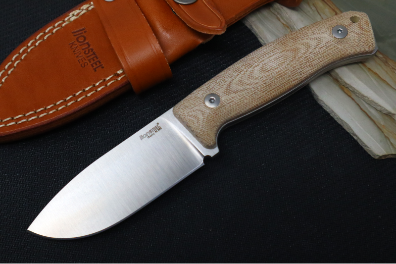 Lionsteel M2M Hunting Knife w/ Natural Canvas Micarta Handle - Fixed Blade