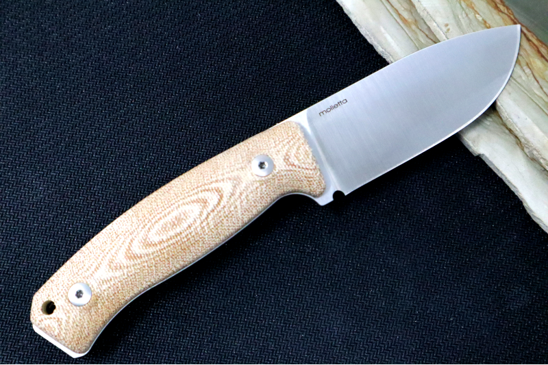 Lionsteel M2M Hunting Knife w/ Natural Canvas Micarta Handle - Fixed Blade
