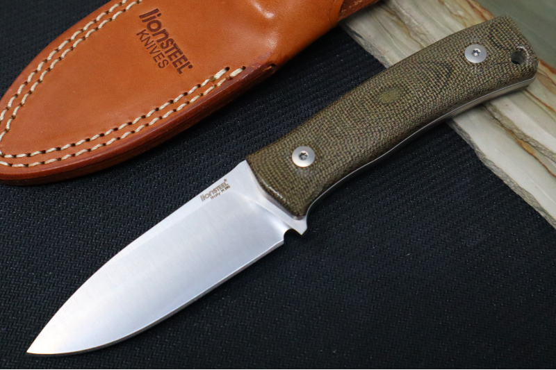 Lionsteel M4 Hunting Knife w/ Green Canvas Micarta Handle - Fixed Blade