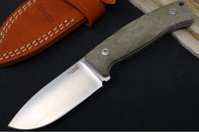 Lionsteel M2M Hunting Knife w/ Green Canvas Micarta Handle - Fixed Blade