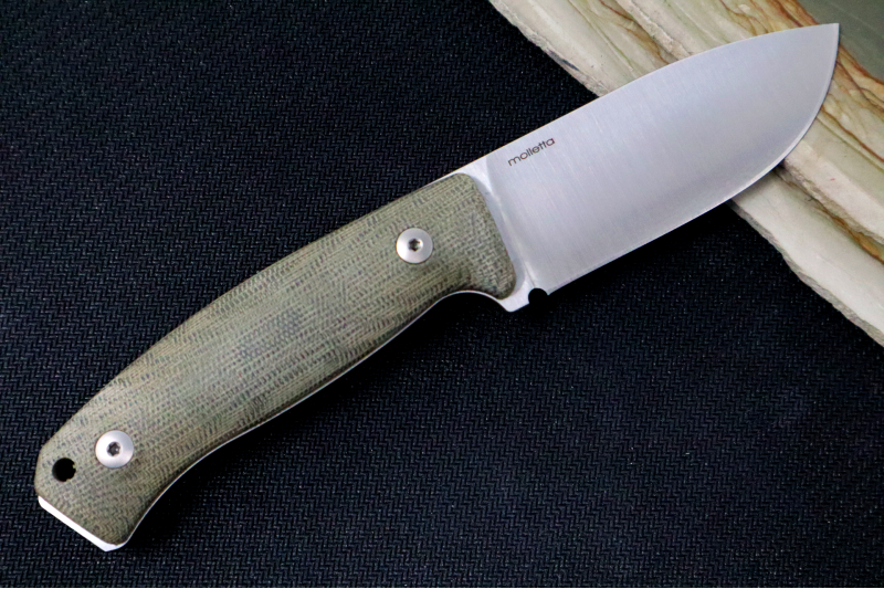 Lionsteel M2M Hunting Knife w/ Green Canvas Micarta Handle - Fixed Blade