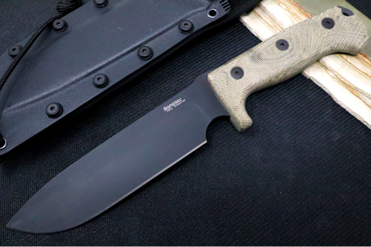 Lionsteel M7 Fixed Blade Hunting Knife - Green Canvas Micarta Handle w/ Black Blade