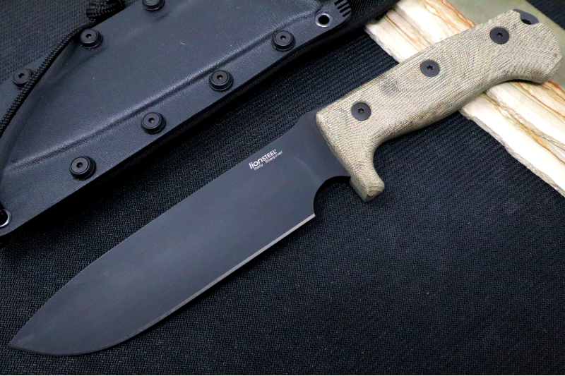Lionsteel M7 Fixed Blade Hunting Knife - Green Canvas Micarta Handle w/ Black Blade - Northwest Knives