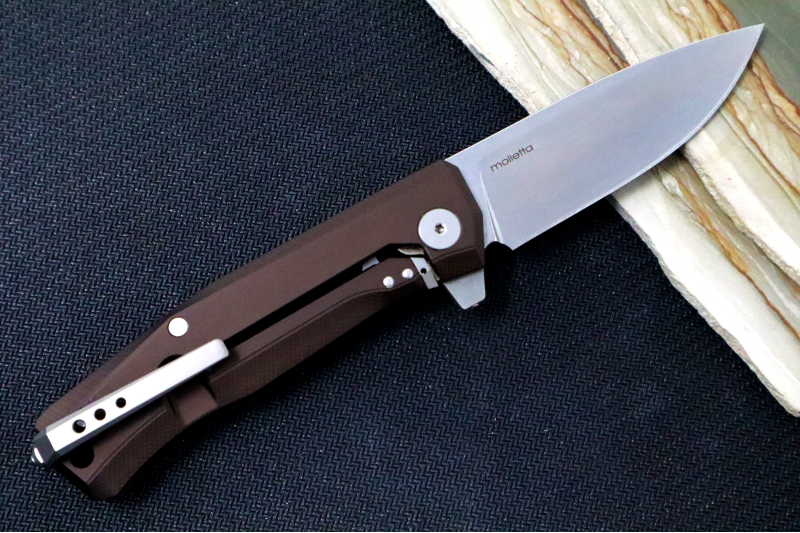 Lionsteel Myto Flipper - Stonewashed Drop Point Blade / M390 Steel / Earth Brown Anodized Aluminum Handle MT01AES