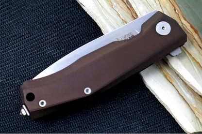 Lionsteel Myto Flipper - Stonewashed Drop Point Blade / M390 Steel / Earth Brown Anodized Aluminum Handle MT01AES