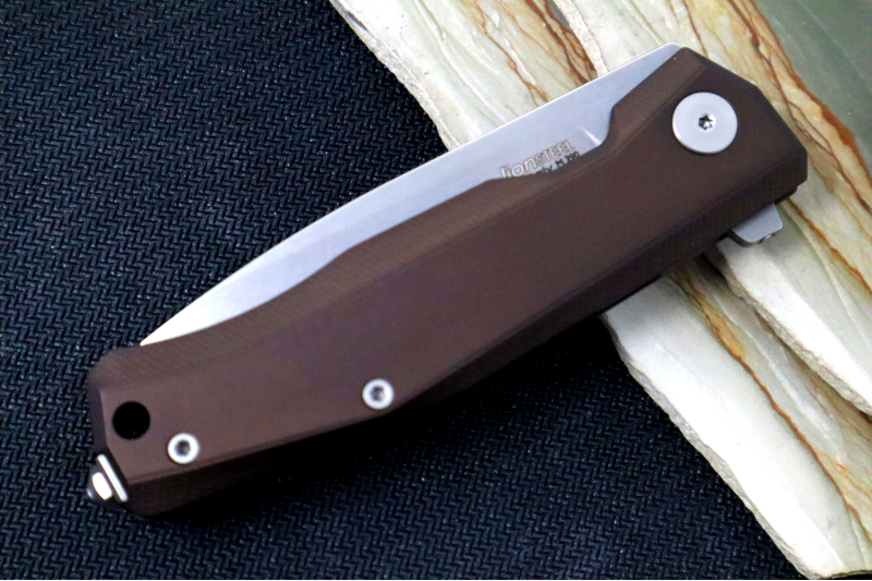 Lionsteel Myto Flipper - Stonewashed Drop Point Blade / M390 Steel / Earth Brown Anodized Aluminum Handle MT01AES - Northwest Knives