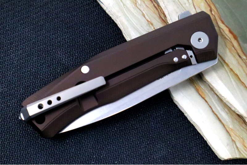 Lionsteel Myto Flipper - Stonewashed Drop Point Blade / M390 Steel / Earth Brown Anodized Aluminum Handle MT01AES