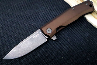 Lionsteel Myto Flipper - Black Drop Point Blade / M390 Steel / Earth Brown Anodized Aluminum Handle MT01AEB