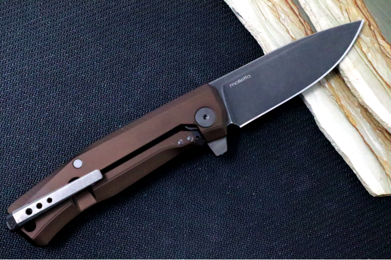 Lionsteel Myto Flipper - Black Drop Point Blade / M390 Steel / Earth Brown Anodized Aluminum Handle MT01AEB - Northwest Knives