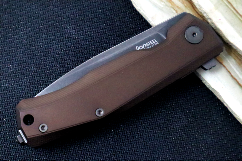 Lionsteel Myto Flipper - Black Drop Point Blade / M390 Steel / Earth Brown Anodized Aluminum Handle MT01AEB