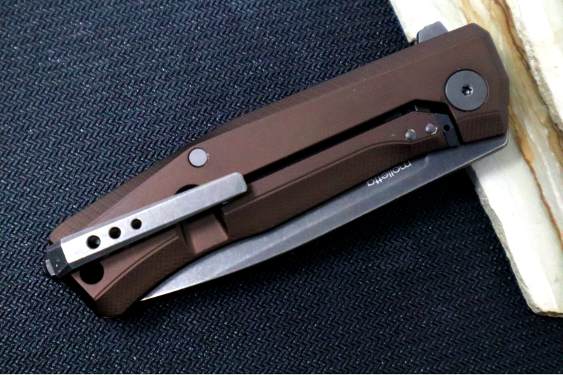Lionsteel Myto Flipper - Black Drop Point Blade / M390 Steel / Earth Brown Anodized Aluminum Handle MT01AEB - Northwest Knives