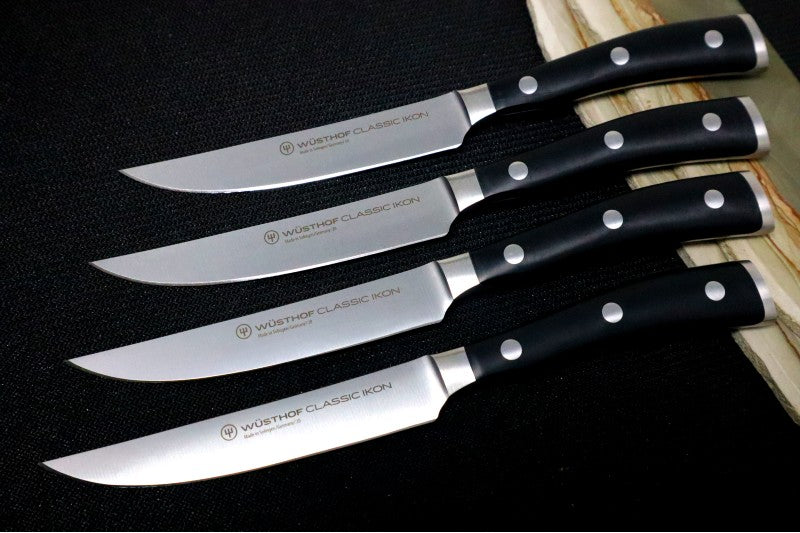 Wusthof Classic Ikon - 4pc Steak Knife Set - Fully forged German stainless steel (X50 CrMoV 15) - Made in Solingen, Germany