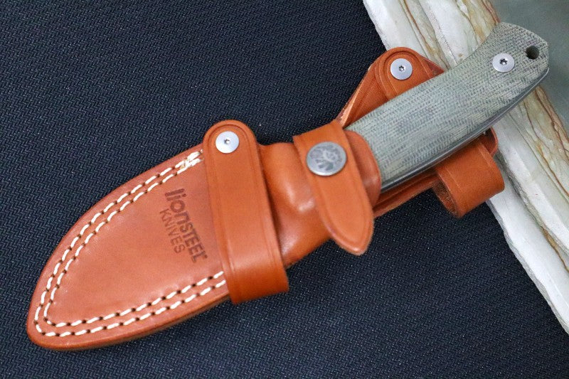 Lionsteel M2M Hunting Knife w/ Green Canvas Micarta Handle - Fixed Blade