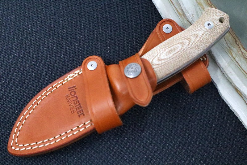 Lionsteel M2M Hunting Knife w/ Natural Canvas Micarta Handle - Fixed Blade