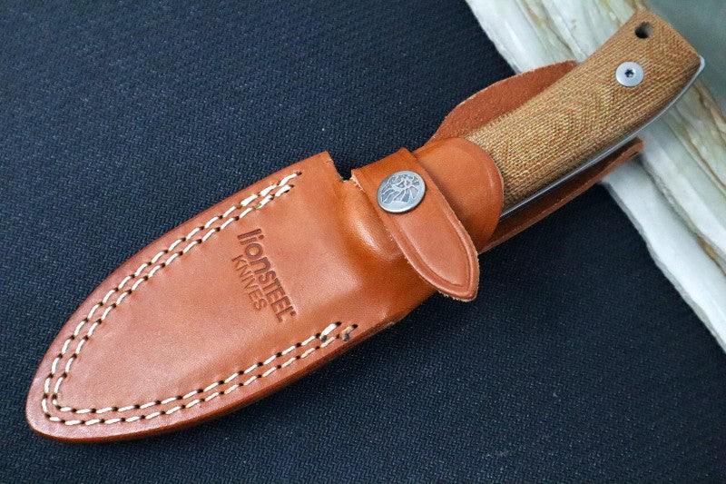 Lionsteel M4 Hunting Knife w/ Natural Canvas Micarta Handle - Fixed Blade