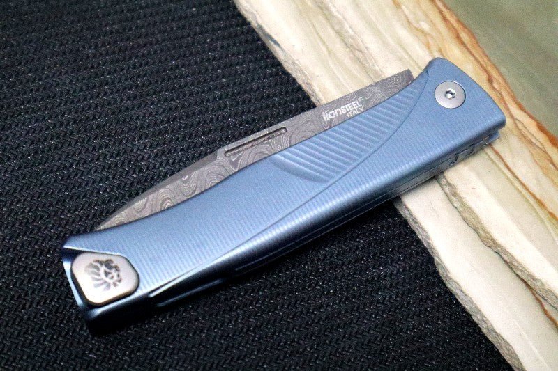 Lionsteel Thrill Slip Joint - Blue Titanium Handle / Chad Nichols Damascus Steel - TLDBL - Northwest Knives