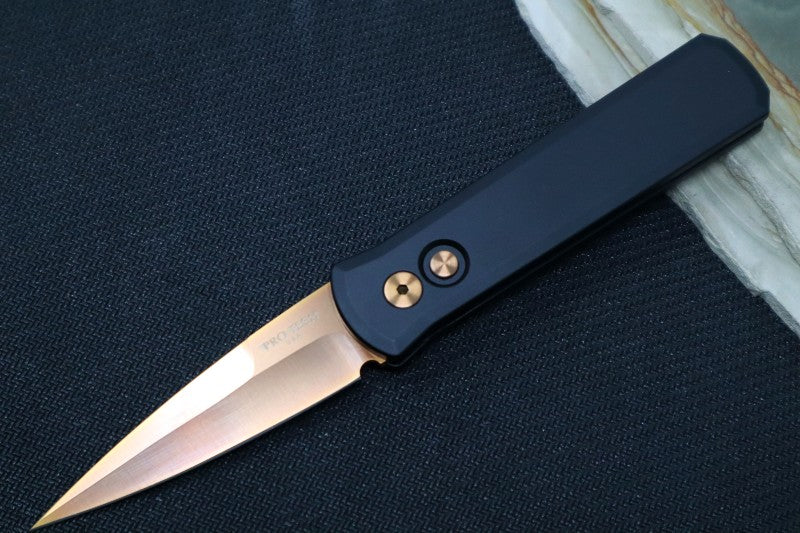 Pro Tech Godson Auto - Black Handle - 154CM Rose Gold Blade 721-RG