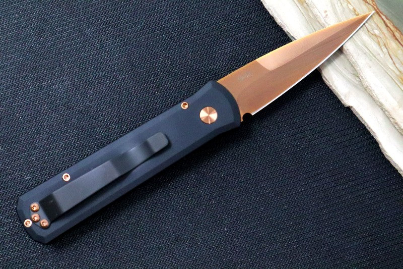 Pro Tech Godson Auto - Black Handle - 154CM Rose Gold Blade 721-RG