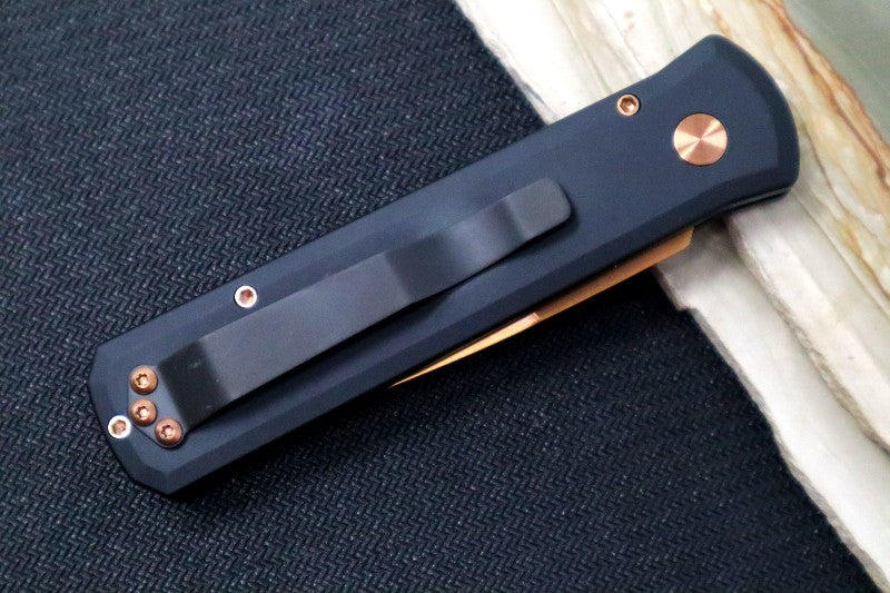 Pro Tech Godson Auto - Black Handle - 154CM Rose Gold Blade 721-RG