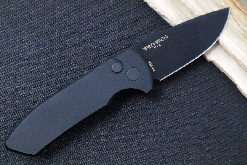 Pro Tech SBR Auto LEFT HAND - Black Aluminum Handle / Black Blade LG403-LH