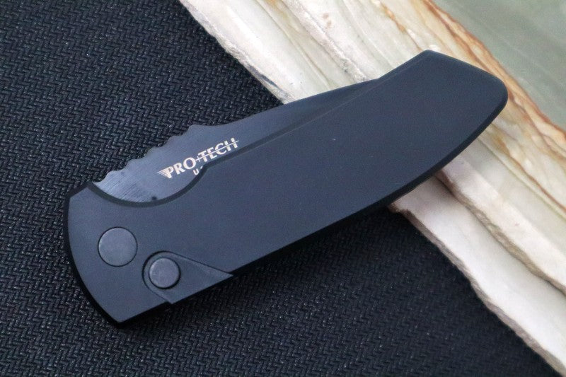 Pro Tech SBR Auto LEFT HAND - Black Aluminum Handle / Black Blade LG403-LH