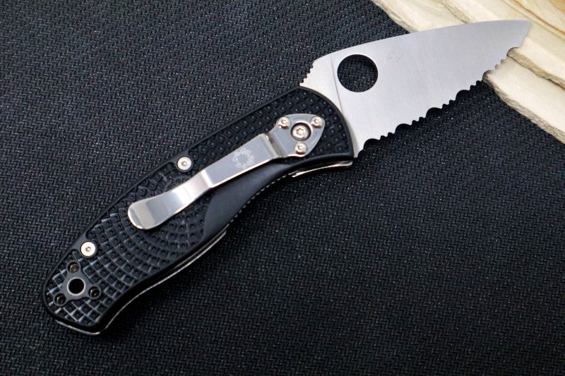 Spyderco Persistence - Black FRN Handle / Satin Blade with Full Serrate / 8Cr13MoV- C136SBK - Northwest Knives