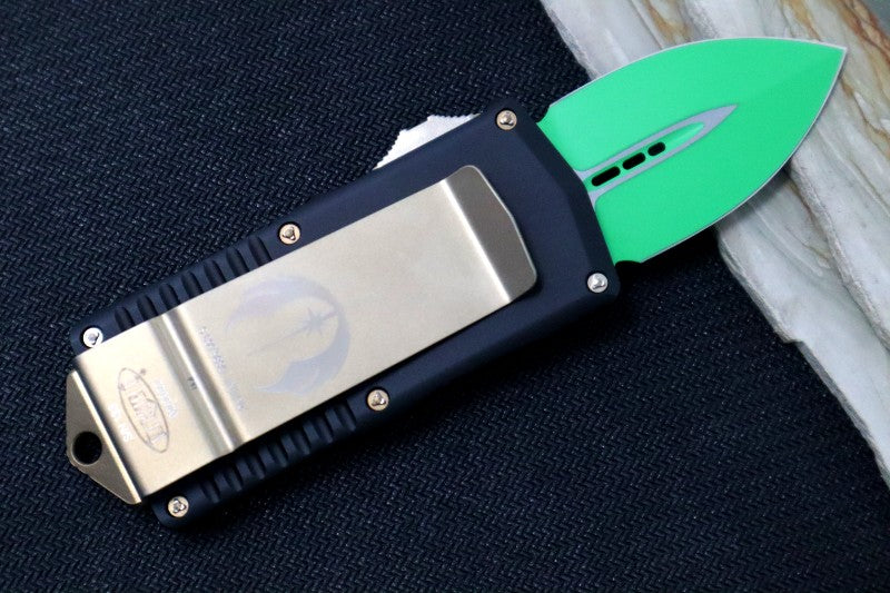 Microtech Signature Series Exocet Jedi Master OTF - Green Cerakoted Blade / Dagger Style / Black Handle & Black Hardware - 157-1JM