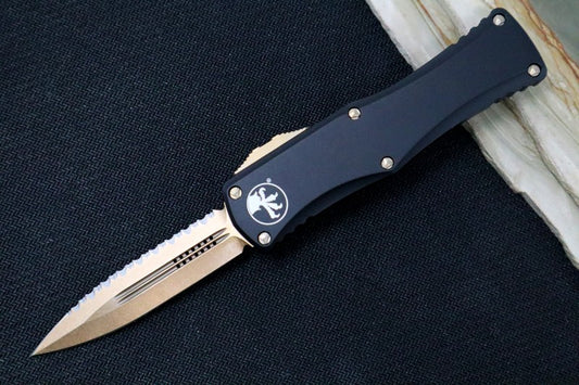 Microtech Hera OTF - Double Edge with Full Serrate / Bronzed Blade / Black Aluminum Handle 702-15