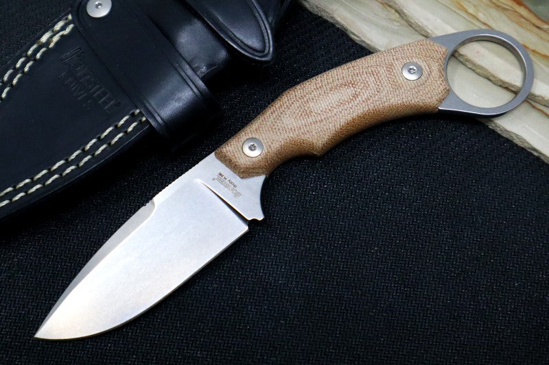 Lionsteel H2 Fixed Blade - Natural Canvas Micarta Handle / Sleipner Steel / Leather Sheath H2-CVN