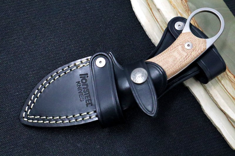 Lionsteel H2 Fixed Blade - Natural Canvas Micarta Handle / Sleipner Steel / Leather Sheath H2-CVN
