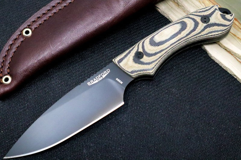 Bradford Knives Guardian 4 - 3D Camo Micarta Handle / M390 Blade / Sabre Grind / Black DLC Finish 4S-109B-M390 - Northwest Knives