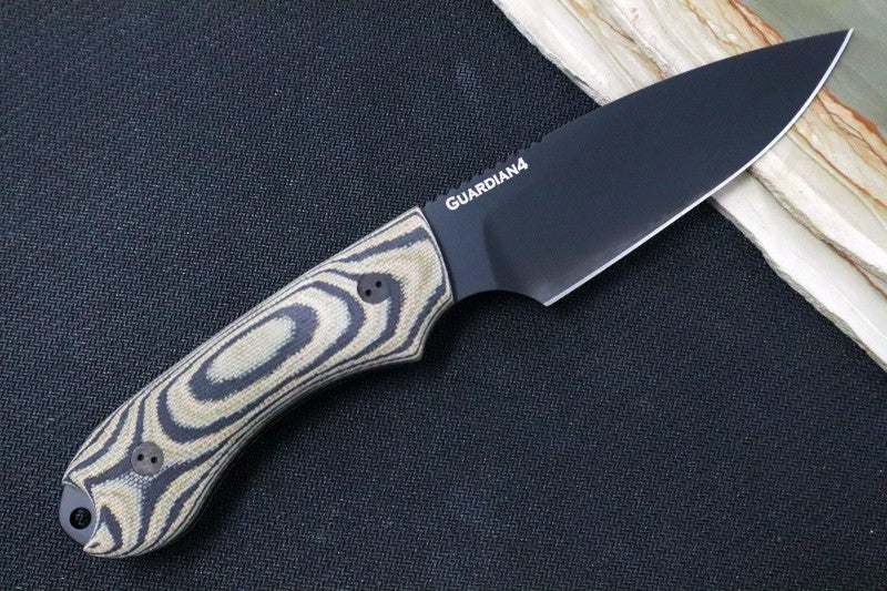 Bradford Knives Guardian 4 - 3D Camo Micarta Handle / M390 Blade / Sabre Grind / Black DLC Finish 4S-109B-M390